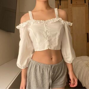 Zara White off-shoulder ruffle crop top